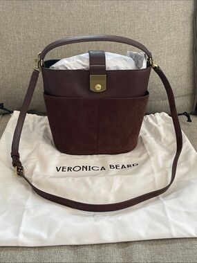 NWT Veronica Beard Small Crest Lock Suede Bucket